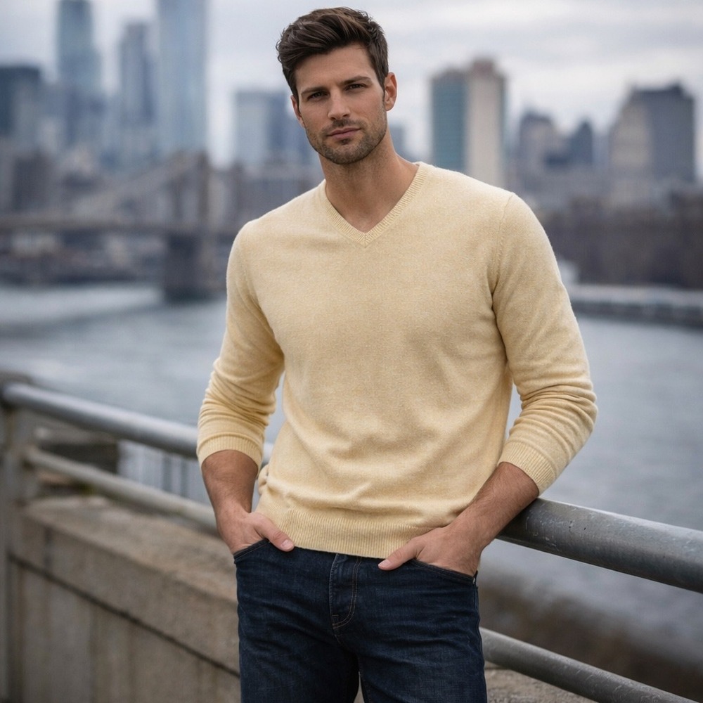 Jos. A. Bank Traveler's Collection 100% Cashmere V-Neck Sweater Yellow XXL